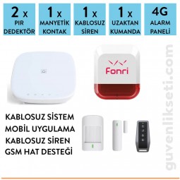 Fonri Pro 4G 2 Dedektörlü Kablosuz Alarm Sistemi (Net/Gsm/Mobil)